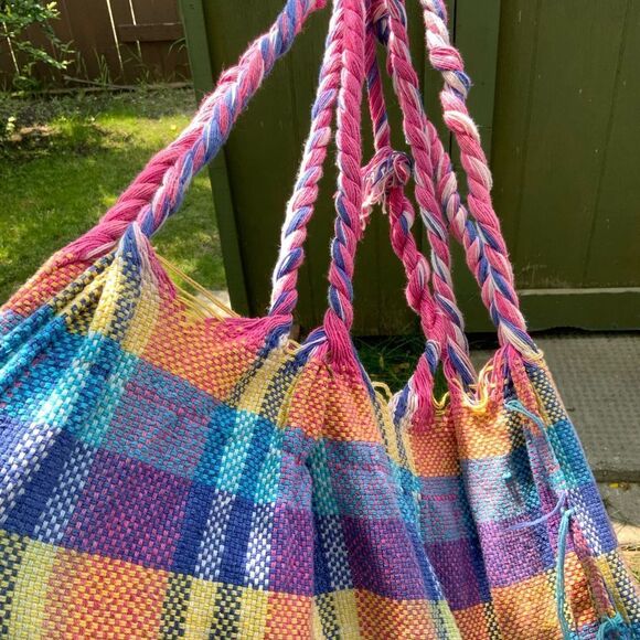 handmade hammock cotton purple yellow blue plaid tartan camping colourful‎ - Picture 7 of 9
